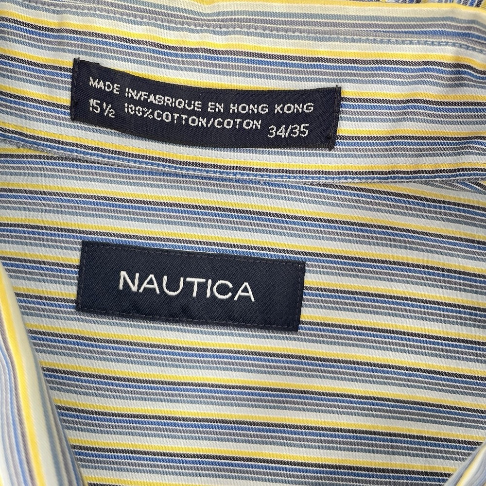 Nautica Mens Striped‎ Button Down Shirt Long Sleeve 15 1/2 34/35 blue yellow - Picture 2 of 9